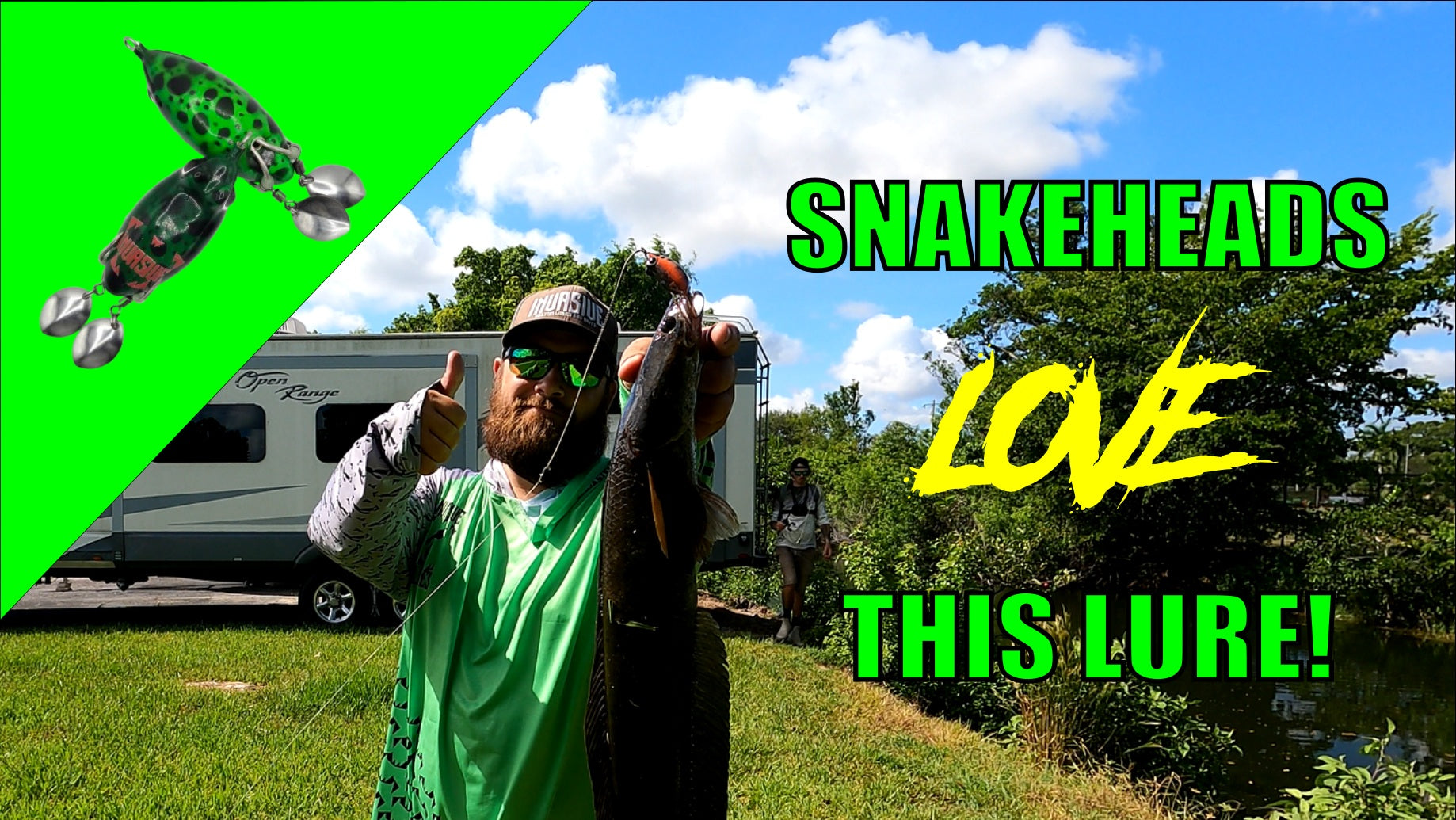 Load video: Video of Invasive Lures owner catching multiple bullseye snakeheads on Invasive Lures products in south Florida.